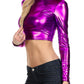 Sakkas Metallic Liquid Mock Neck Turtleneck Long Sleeve Crop Top - Made in USA