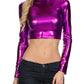 Sakkas Metallic Liquid Mock Neck Turtleneck Long Sleeve Crop Top - Made in USA