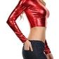 Sakkas Metallic Liquid Mock Neck Turtleneck Long Sleeve Crop Top - Made in USA