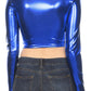 Sakkas Metallic Liquid Mock Neck Turtleneck Long Sleeve Crop Top - Made in USA