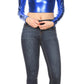 Sakkas Metallic Liquid Mock Neck Turtleneck Long Sleeve Crop Top - Made in USA