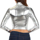 Sakkas Metallic Liquid Mock Neck Turtleneck Long Sleeve Crop Top - Made in USA