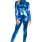 Sakkas Metallic Liquid Mock Neck Turtleneck Long Sleeve Crop Top - Made in USA