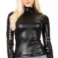 Sakkas Metallic Liquid Mock Neck Turtleneck Long Sleeve Top - Made in USA