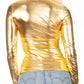 Sakkas Metallic Liquid Mock Neck Turtleneck Long Sleeve Top - Made in USA