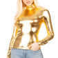 Sakkas Metallic Liquid Mock Neck Turtleneck Long Sleeve Top - Made in USA