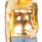 Sakkas Metallic Liquid Mock Neck Turtleneck Long Sleeve Top - Made in USA
