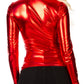 Sakkas Metallic Liquid Mock Neck Turtleneck Long Sleeve Top - Made in USA