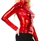 Sakkas Metallic Liquid Mock Neck Turtleneck Long Sleeve Top - Made in USA