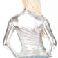 Sakkas Metallic Liquid Mock Neck Turtleneck Long Sleeve Top - Made in USA