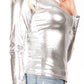 Sakkas Metallic Liquid Mock Neck Turtleneck Long Sleeve Top - Made in USA