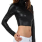 Sakkas Matte Liquid Mock Neck Turtleneck Long Sleeve Crop Top - Made in USA