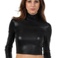 Sakkas Matte Liquid Mock Neck Turtleneck Long Sleeve Crop Top - Made in USA