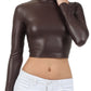 Sakkas Matte Liquid Mock Neck Turtleneck Long Sleeve Crop Top - Made in USA