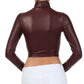 Sakkas Matte Liquid Mock Neck Turtleneck Long Sleeve Crop Top - Made in USA