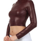 Sakkas Matte Liquid Mock Neck Turtleneck Long Sleeve Crop Top - Made in USA