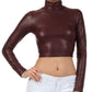 Sakkas Matte Liquid Mock Neck Turtleneck Long Sleeve Crop Top - Made in USA