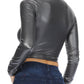 Sakkas Matte Liquid Mock Neck Turtleneck Long Sleeve Crop Top - Made in USA