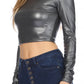 Sakkas Matte Liquid Mock Neck Turtleneck Long Sleeve Crop Top - Made in USA