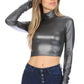 Sakkas Matte Liquid Mock Neck Turtleneck Long Sleeve Crop Top - Made in USA