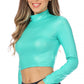 Sakkas Matte Liquid Mock Neck Turtleneck Long Sleeve Crop Top - Made in USA