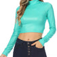 Sakkas Matte Liquid Mock Neck Turtleneck Long Sleeve Crop Top - Made in USA