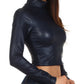 Sakkas Matte Liquid Mock Neck Turtleneck Long Sleeve Crop Top - Made in USA