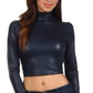 Sakkas Matte Liquid Mock Neck Turtleneck Long Sleeve Crop Top - Made in USA