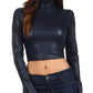 Sakkas Matte Liquid Mock Neck Turtleneck Long Sleeve Crop Top - Made in USA