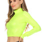 Sakkas Matte Liquid Mock Neck Turtleneck Long Sleeve Crop Top - Made in USA