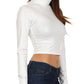 Sakkas Matte Liquid Mock Neck Turtleneck Long Sleeve Crop Top - Made in USA