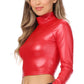 Sakkas Matte Liquid Mock Neck Turtleneck Long Sleeve Crop Top - Made in USA