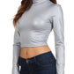 Sakkas Matte Liquid Mock Neck Turtleneck Long Sleeve Crop Top - Made in USA