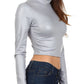 Sakkas Matte Liquid Mock Neck Turtleneck Long Sleeve Crop Top - Made in USA