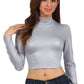 Sakkas Matte Liquid Mock Neck Turtleneck Long Sleeve Crop Top - Made in USA