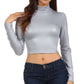 Sakkas Matte Liquid Mock Neck Turtleneck Long Sleeve Crop Top - Made in USA