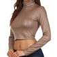 Sakkas Matte Liquid Mock Neck Turtleneck Long Sleeve Crop Top - Made in USA