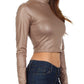 Sakkas Matte Liquid Mock Neck Turtleneck Long Sleeve Crop Top - Made in USA