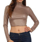 Sakkas Matte Liquid Mock Neck Turtleneck Long Sleeve Crop Top - Made in USA