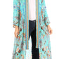 Sakkas Iona Women's Casual Boho Long Kimono Cardigan Open Front Floral Print Loose