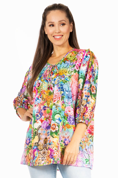Sakkas Ligia Túnica Floral: Blusa de Mujer de Manga 3/4