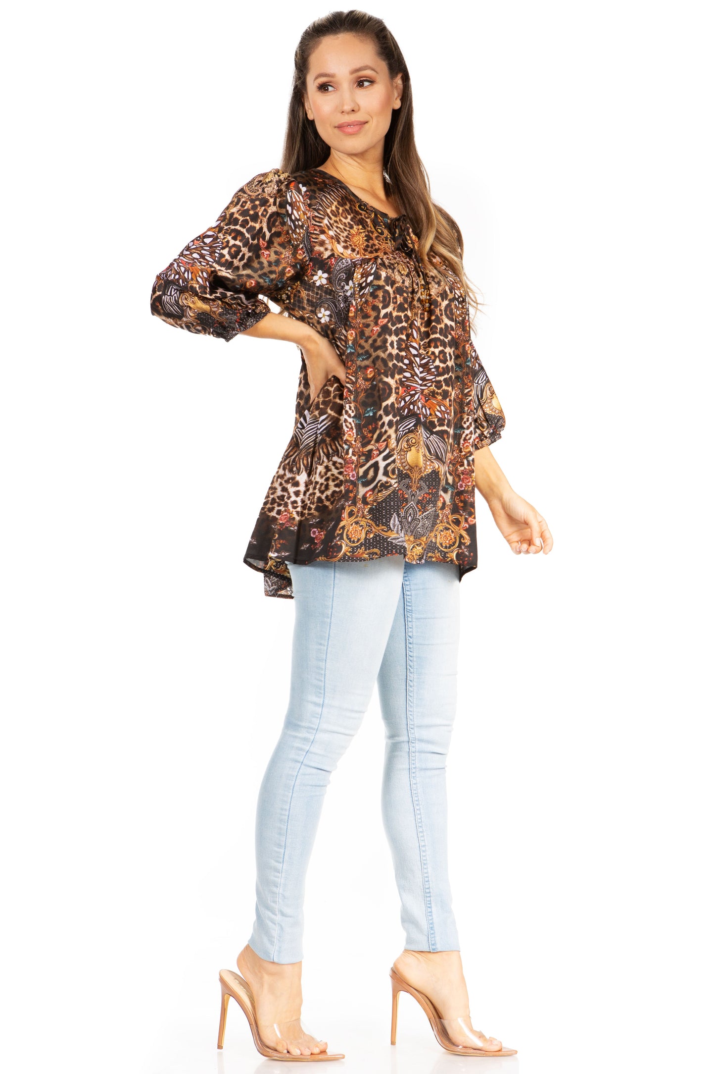 Sakkas Ligia Túnica Floral: Blusa de Mujer de Manga 3/4