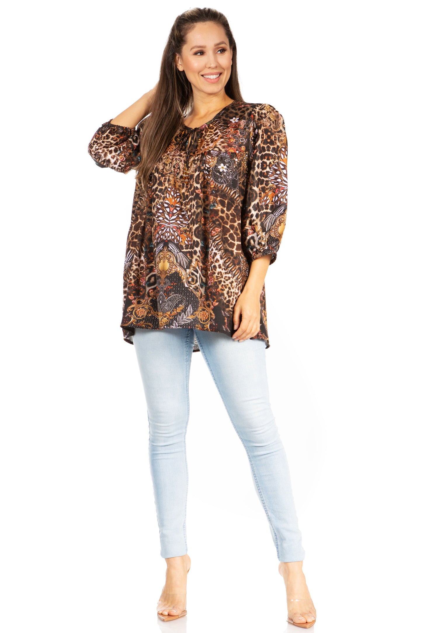 Sakkas Ligia Túnica Floral: Blusa de Mujer de Manga 3/4