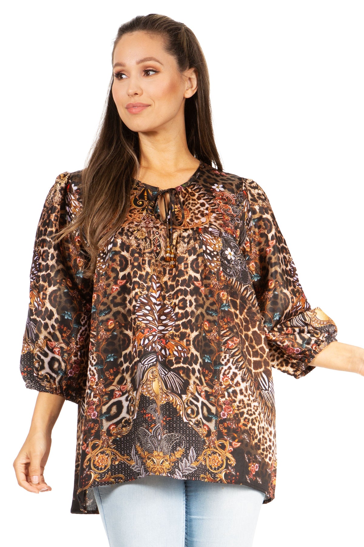 Sakkas Ligia Túnica Floral: Blusa de Mujer de Manga 3/4
