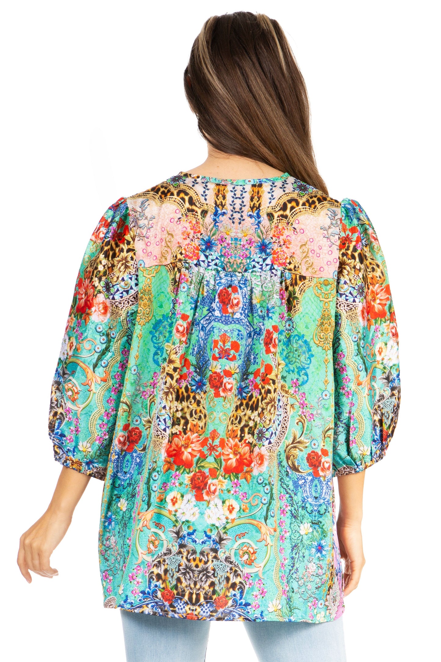 Sakkas Ligia Túnica Floral: Blusa de Mujer de Manga 3/4