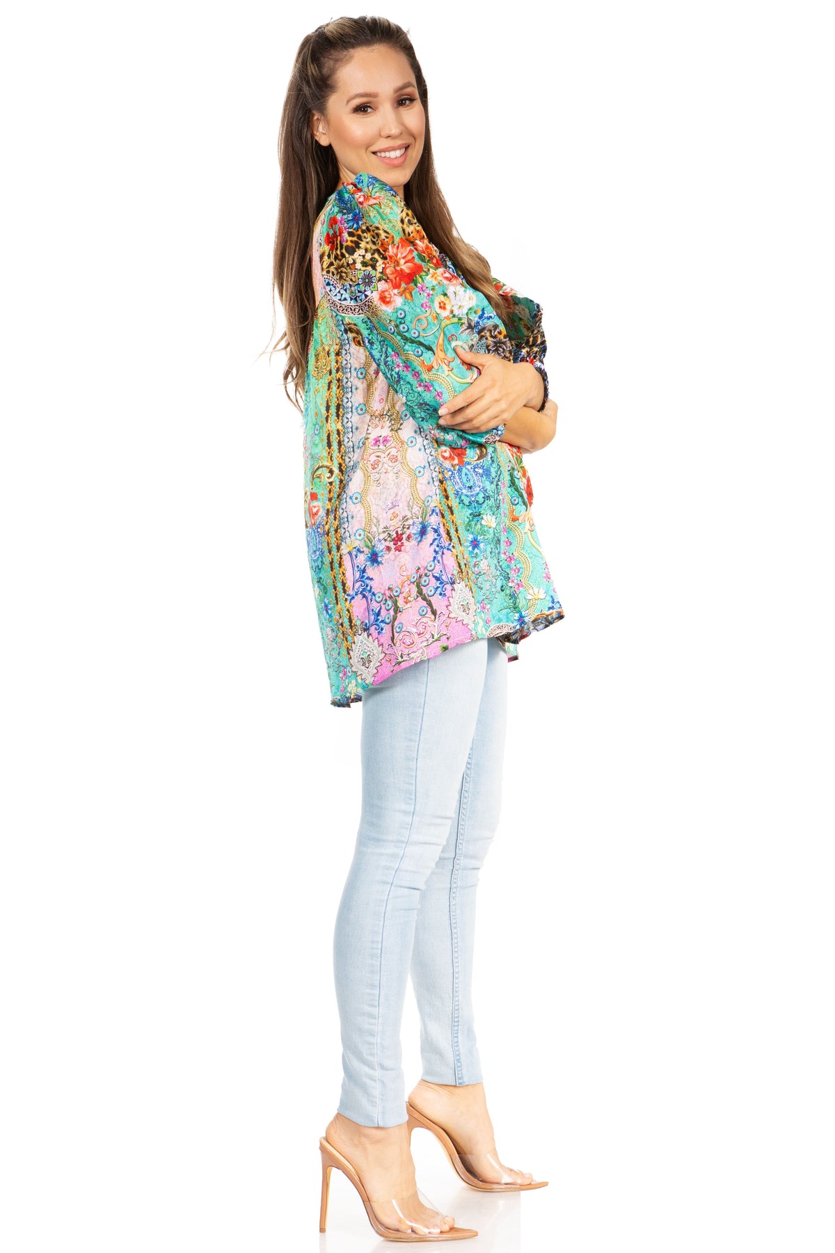 Sakkas Ligia Túnica Floral: Blusa de Mujer de Manga 3/4