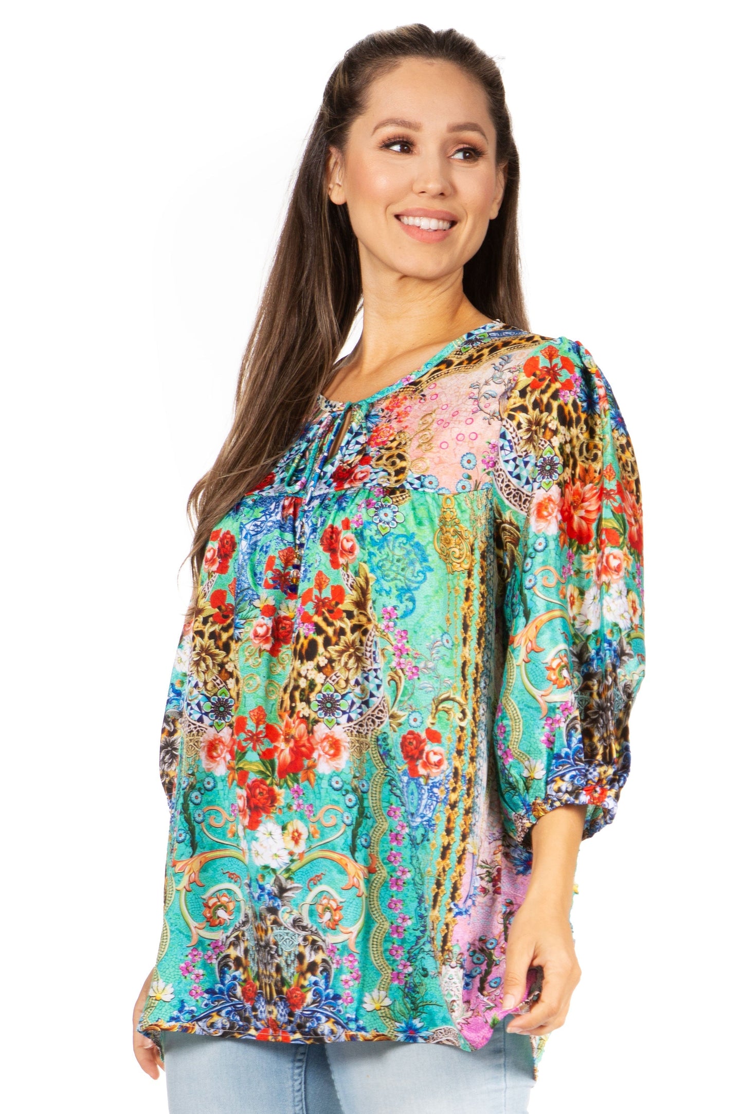 Sakkas Ligia Túnica Floral: Blusa de Mujer de Manga 3/4