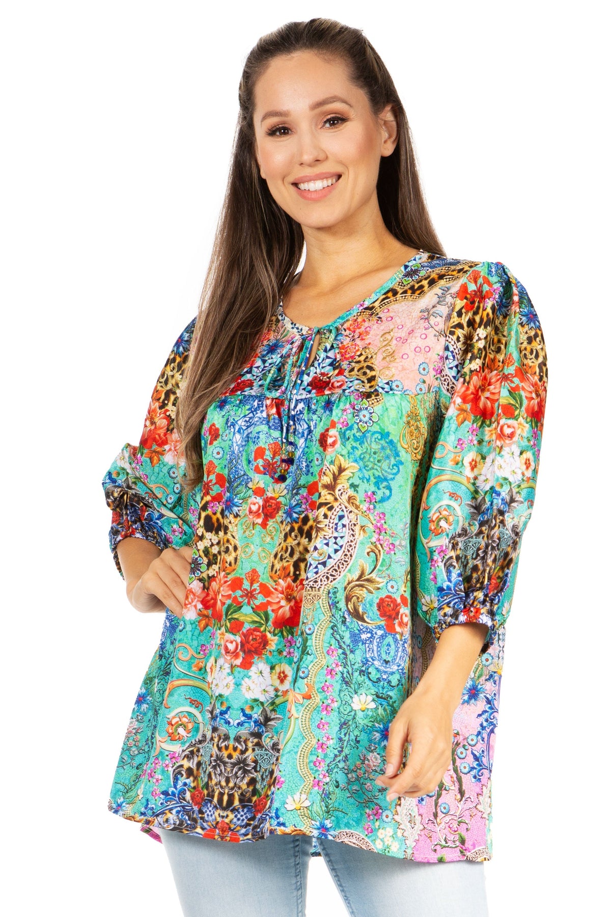 Sakkas Ligia Túnica Floral: Blusa de Mujer de Manga 3/4