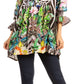 Elvira Floral Tunic Blouse - Women's Loose Swing Top with Long Sleeves and Scoop Neck by Sakkas