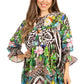 Elvira Floral Tunic Blouse - Women's Loose Swing Top with Long Sleeves and Scoop Neck by Sakkas